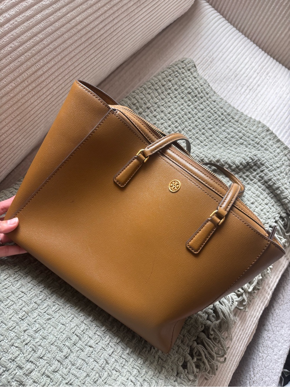 Tory Burch Caramel Tan Saffiano Leather Tote